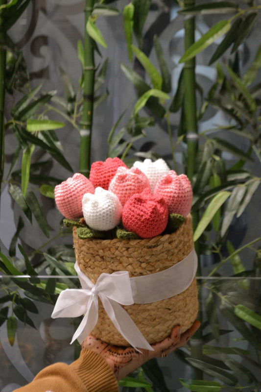 Pink Field of Tulips Basket