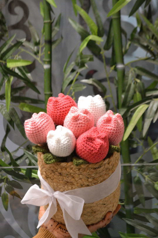 Pink Field of Tulips Basket