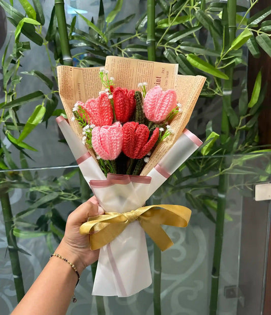 MultiPink Tulips with Baby's Breath